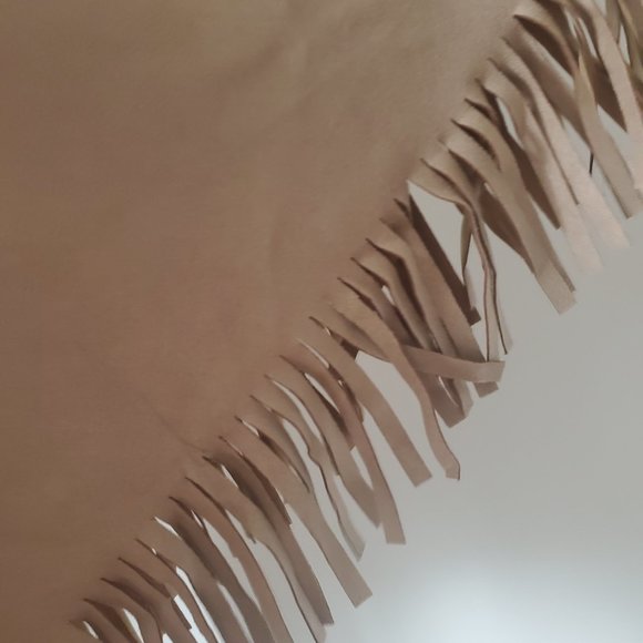 Southwestern Fall Poncho Women's Size XL Fringed Trim Neutral Faux Suede Boho - Picture 7 of 13